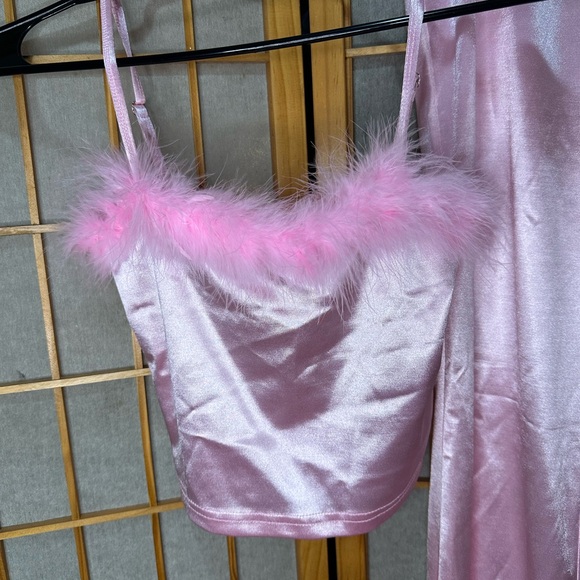 Pink Satin and Feather Trim Top & Pants Set - Picture 4 of 12